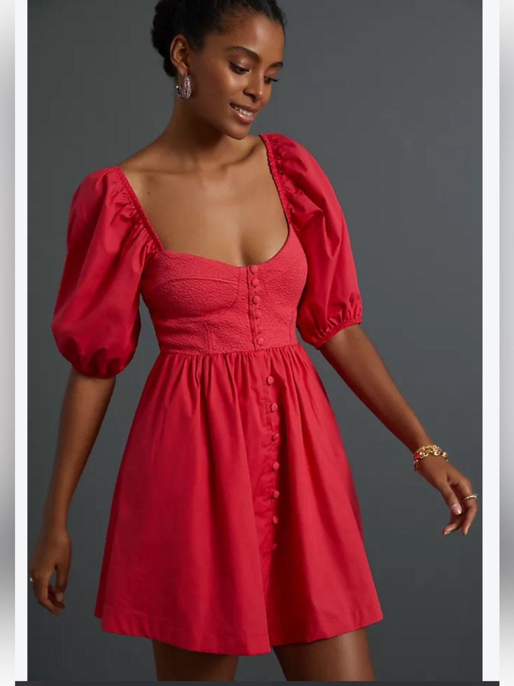 Maeve Puff-Sleeved Sweetheart Mini Dress large NWT
